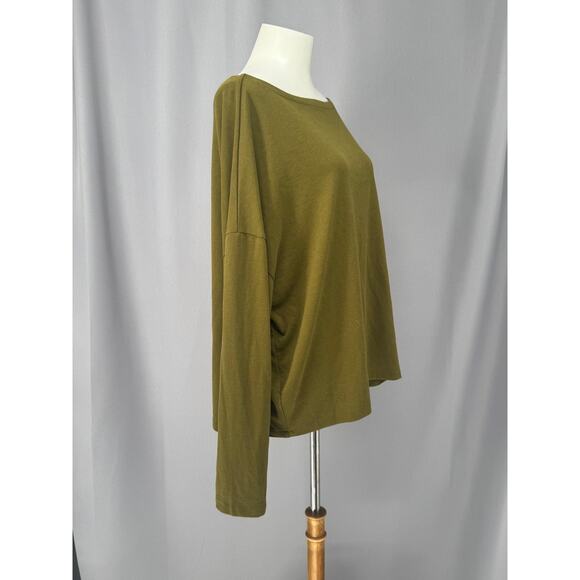 AllSaints Shirt Womens Medium Olive Green Boat Neck Oversized Drop Shoulder Boho - Picture 3 of 12